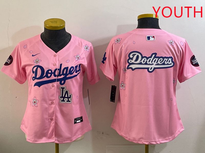Youth Los Angeles Dodgers Blank Pink Sakura Edition 2025 Nike MLB Jersey style 17->youth mlb jersey->Youth Jersey
